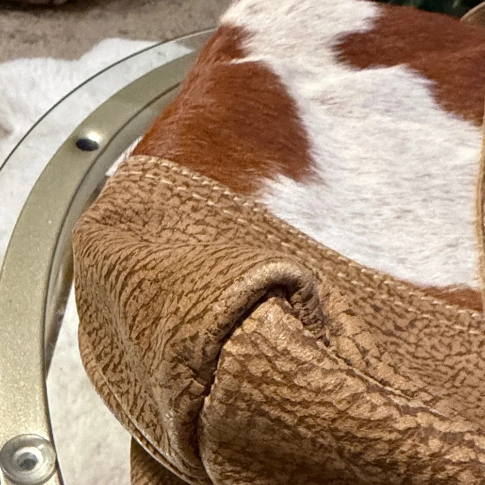 Myra Bag Hazel Opulence Cowhide Leather Bag in Brown and White Pattern - Picture 10 of 14